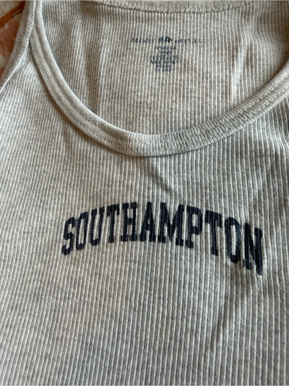 Brandy Melville Light Gray Ribbed Tank with Navy 'SOUTHAMPTON' Print